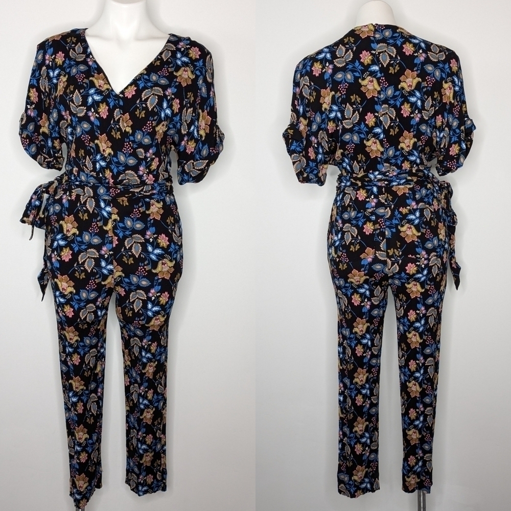 Boden black blue pink floral Alice wrap v neck short sleeve jumpsuit 4